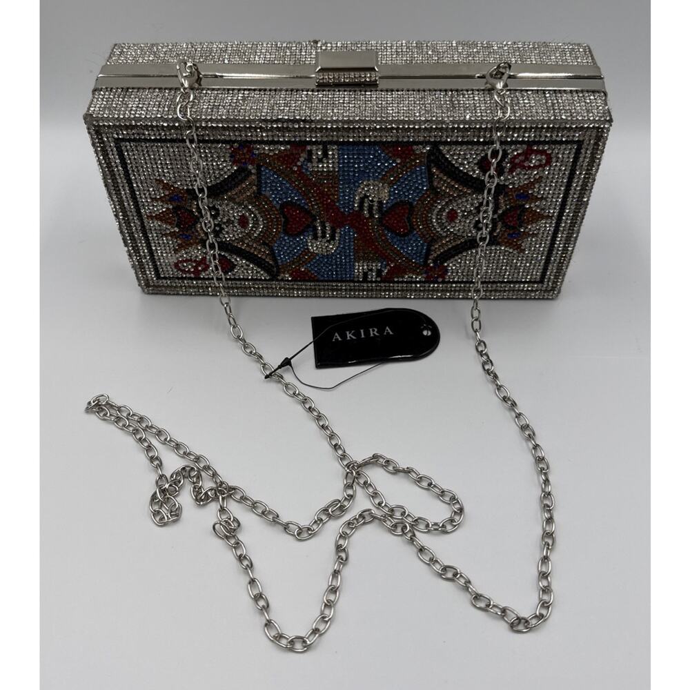 AKIRA Queeny Rhinestone Clutch Queen Of Hearts Casino Vegas Cards Flaws Read - Picture 3 of 7